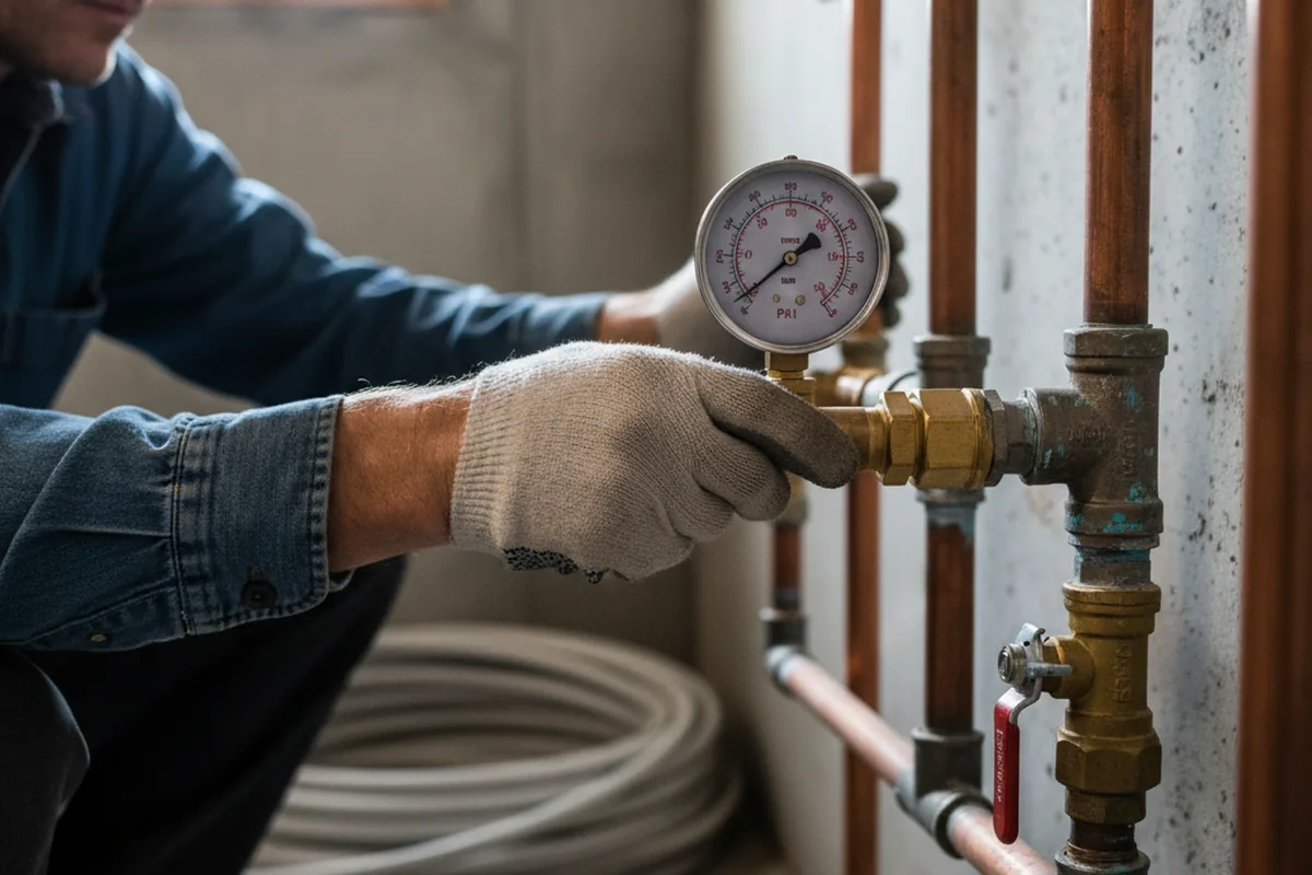 Pressure testing a repaired line during Water Line Repair in New Paris